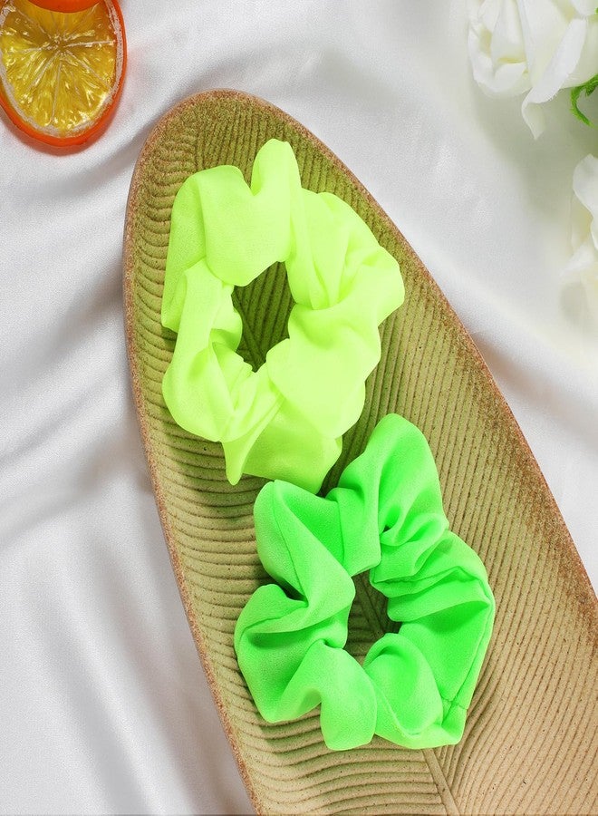 Aysatogc 2PCS Green Neon Scrunchies, Neon Hair Accessories for Women Solid Colors Elastic Hair Bands Neon Scrunchies Ties 80s accessories Large Soft Scrunchy for 80s Party Outfits and Workout Costumes - Image 4